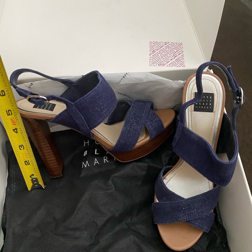 WHBM heels.  Really cute denim with silver shimmer